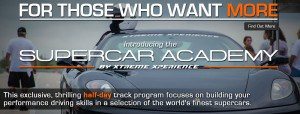 The supercar academy is a driving school for car guys who want to test drive exotic supercars on a racetrack
