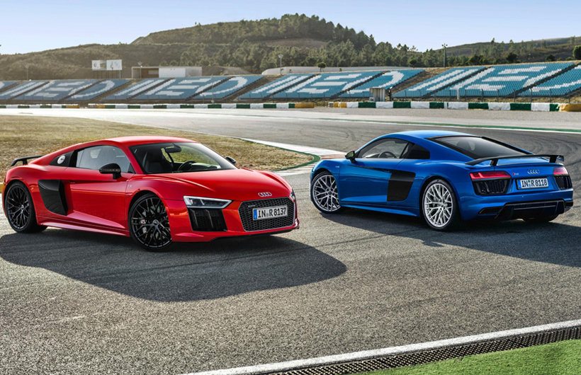 red and blue 2017 audi r8 v10