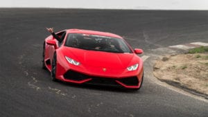 Lamborghini Huracan in red on racetrack