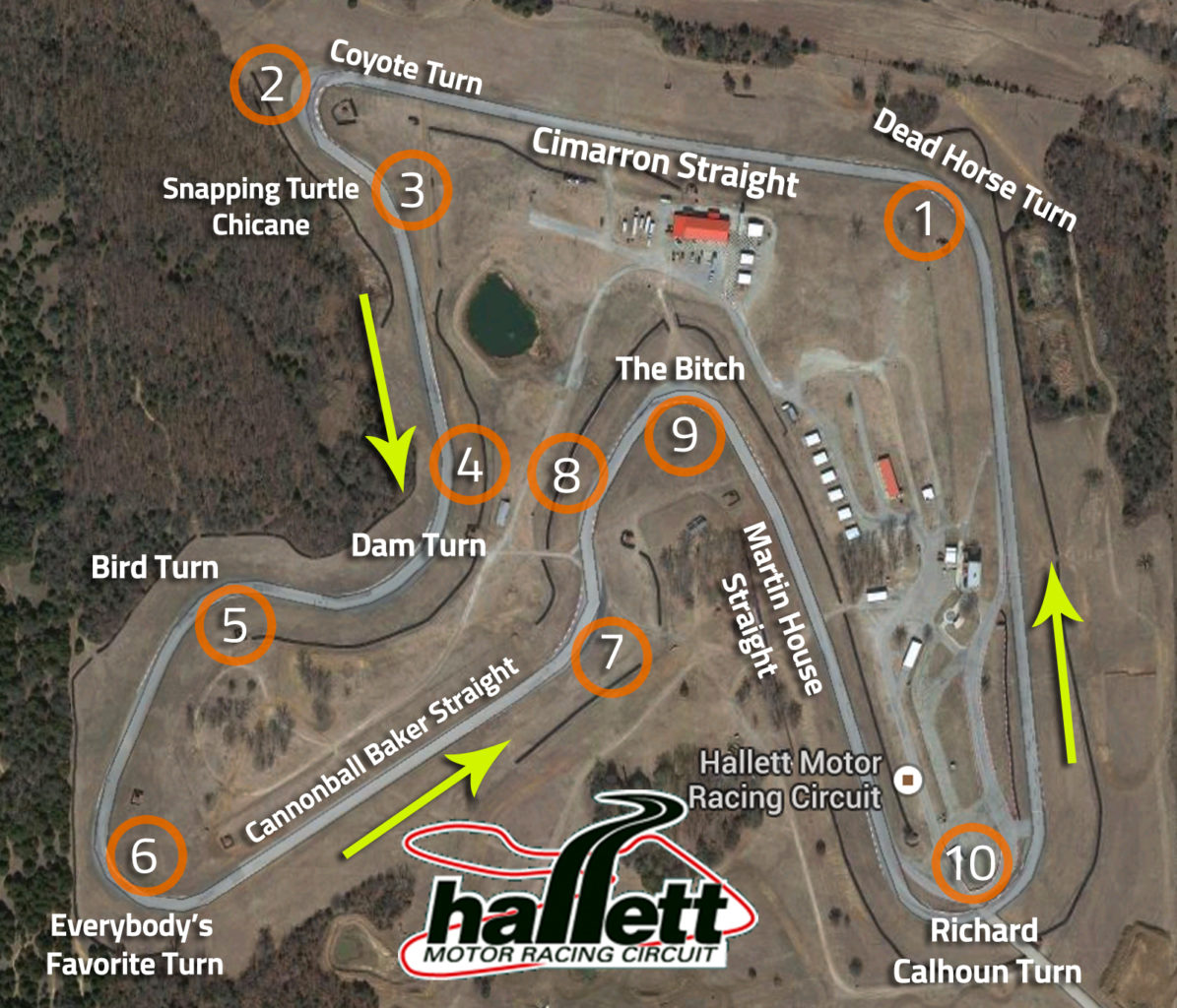 hallett motor racing circuit track map labeled 
