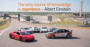 Photo of xtreme xperience fleet of supercars at COTA with Einstein Quote