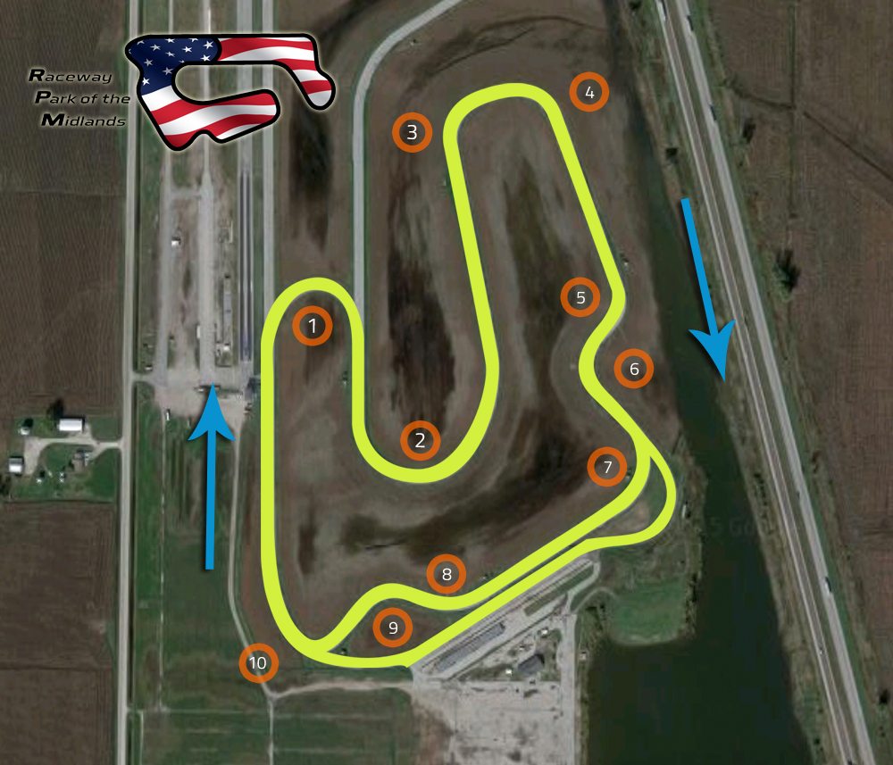 image of xtreme xperience labeled track map raceway park of the midlands (MAM)