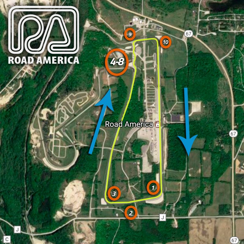 aerial track map of road america 10 turn configuration - xtreme xperience