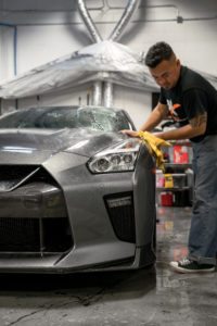 gray metallic gtr washed with towel